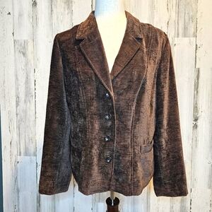 Croft & Barrow Women's Brown Soft Textured Velvet Blazer Jacket Size 14 Tailored